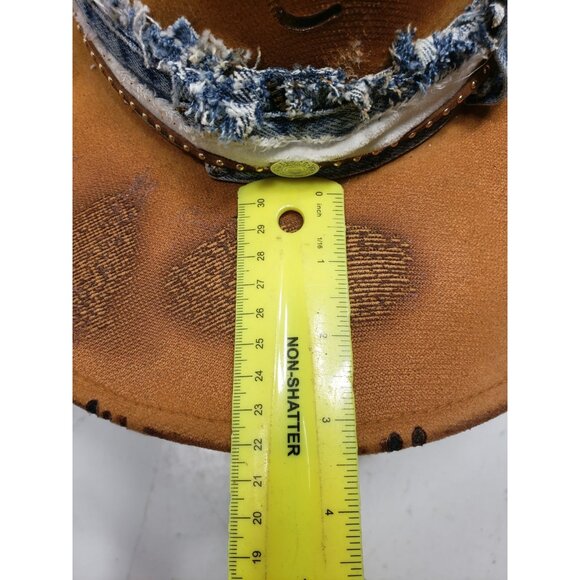 Distressed Western Cowgirl Hat W/ Denim Trim & Custom Stitching Boho Look main image 14